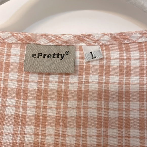 Unique Vintage Blush Plaid Maxi Dress,size L,tie front & e-waist & sleeves - Picture 7 of 10